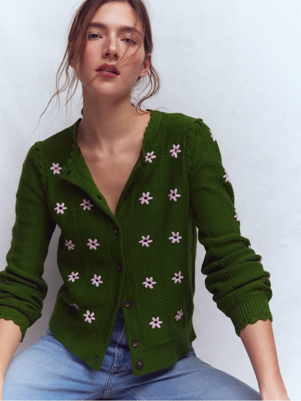Boden Valeria Crochet Trim Cardigan-Promenade Green sz XS NWT